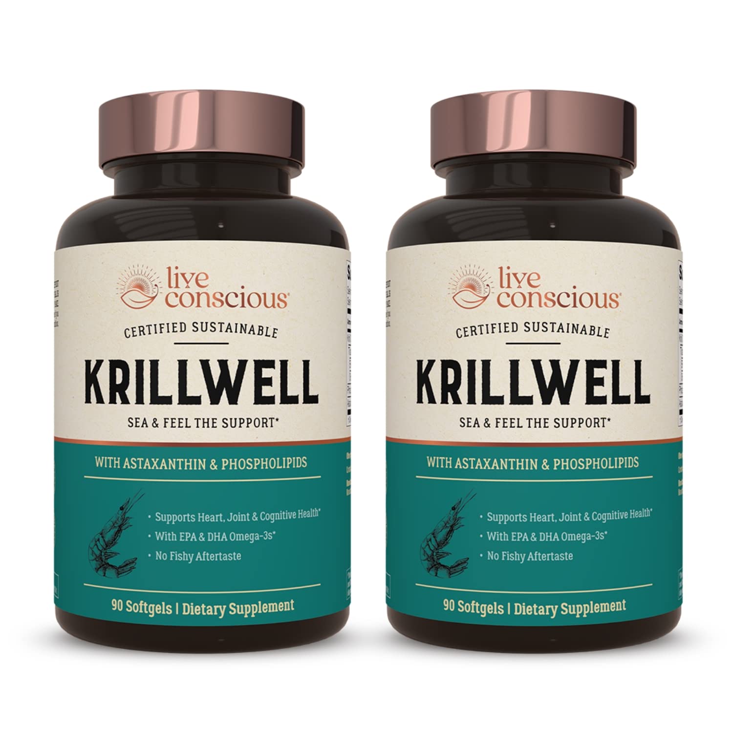 Live Conscious KrillWell, Joint, and Cognitive Support | Certified Sustainable Krill Oil 2X More Effective Than Fish Oil - 30 Day Supply - PrimeBioHealth - canada supplements