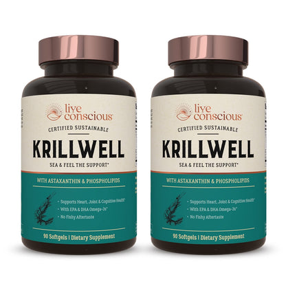 Live Conscious KrillWell, Joint, and Cognitive Support | Certified Sustainable Krill Oil 2X More Effective Than Fish Oil - 30 Day Supply - PrimeBioHealth - canada supplements