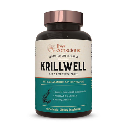 Live Conscious KrillWell, Joint, and Cognitive Support | Certified Sustainable Krill Oil 2X More Effective Than Fish Oil - 30 Day Supply - PrimeBioHealth - canada supplements