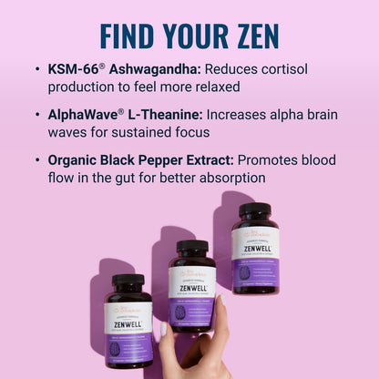 Live Conscious KSM-66 Ashwagandha Supplement w/L Theanine & AlphaWave - ZenWell Everyday Stress Relief, Cognitive, Brain Health - Ashwagandha for Men & Women - 60 Capsules - PrimeBioHealth - canada supplements