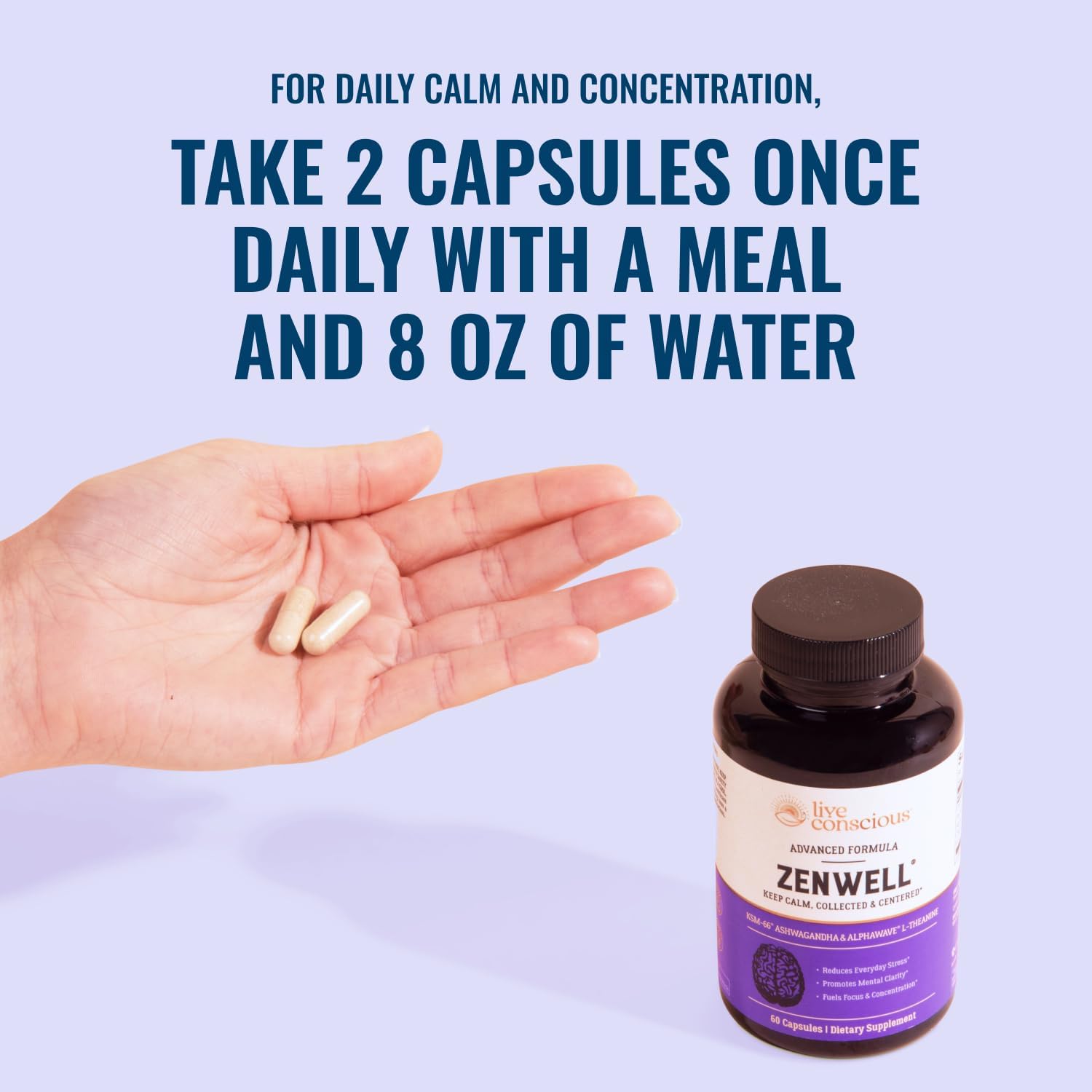 Live Conscious KSM-66 Ashwagandha Supplement w/L Theanine & AlphaWave - ZenWell Everyday Stress Relief, Cognitive, Brain Health - Ashwagandha for Men & Women - 60 Capsules - PrimeBioHealth - canada supplements