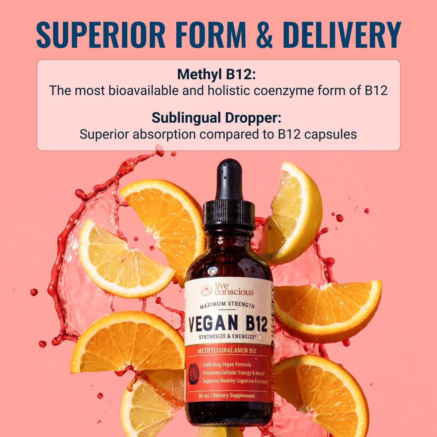 Live Conscious Vegan Vitamin B12 Sublingual Liquid Drops | Methylcobalamin Max Strength B12 5000mcg Formula | Vegan B 12 Vitamin Support Energy | Promote Memory & Aid Immune System | 60 Serving - PrimeBioHealth - canada supplements