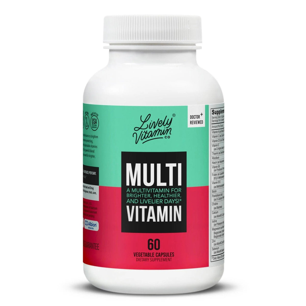 LIVELY VITAMIN CO. Multivitamin - 37 Vitamins Minerals and Extracts - Energy - Memory - Immune Function - Heart- Brain - Focus - Mood - Antioxidants - Dairy Gluten Soy Free - 60 Vegetarian Capsules - PrimeBioHealth - canada supplements