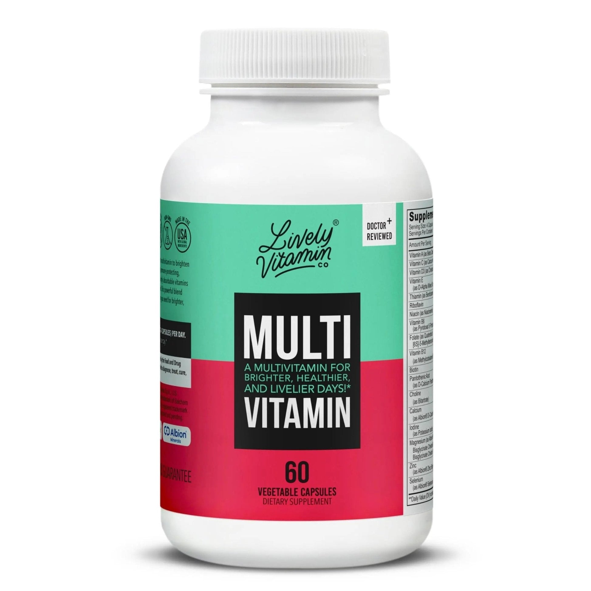 LIVELY VITAMIN CO. Multivitamin - 37 Vitamins Minerals and Extracts - Energy - Memory - Immune Function - Heart- Brain - Focus - Mood - Antioxidants - Dairy Gluten Soy Free - 60 Vegetarian Capsules - PrimeBioHealth - canada supplements