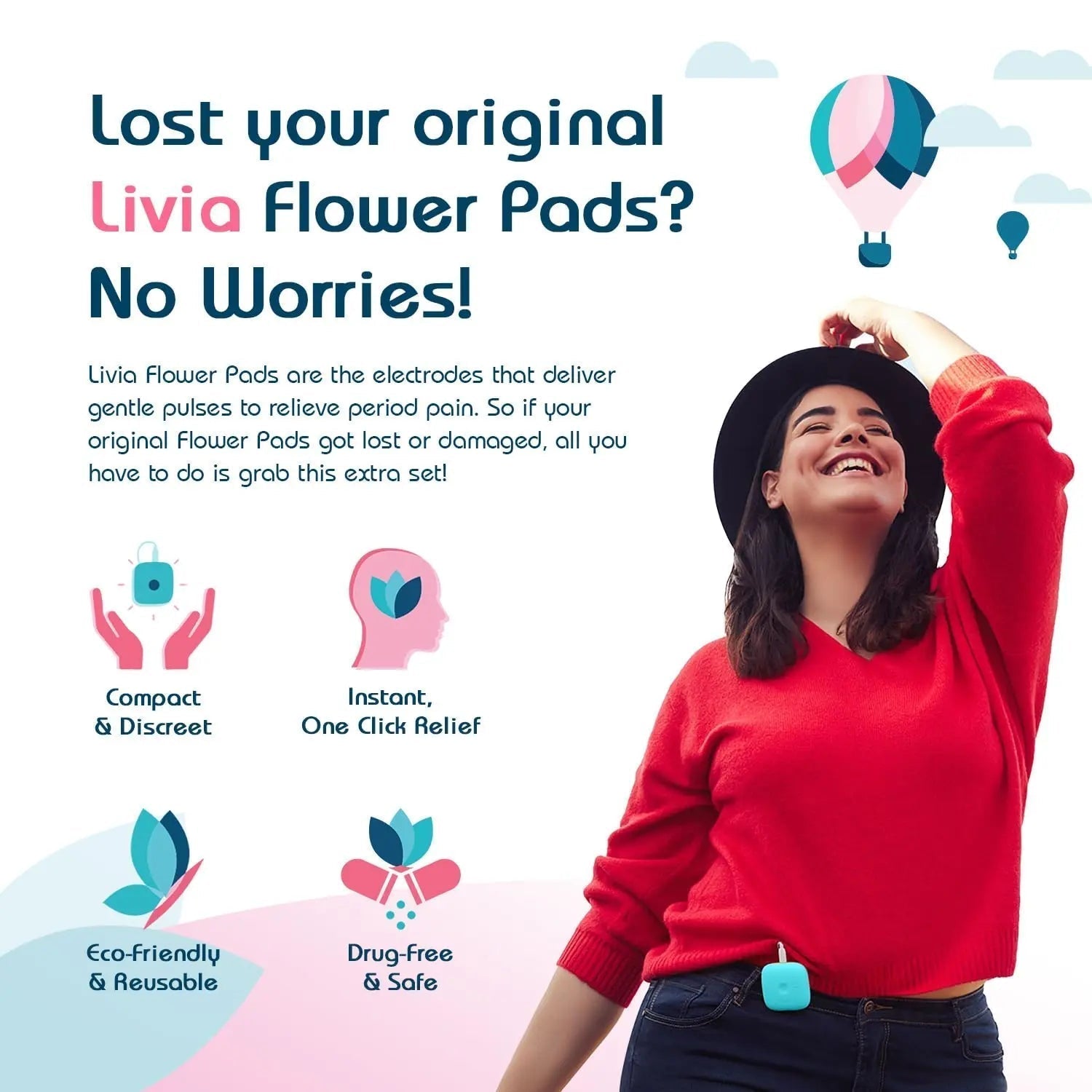 Livia Flower Pads | Electrodes Menstrual Pain Relief Device | Compact, Lightweight, Discreet | Skin-Friendly & Easy to Apply | 1 Set of Electrodes - PrimeBioHealth - canada supplements