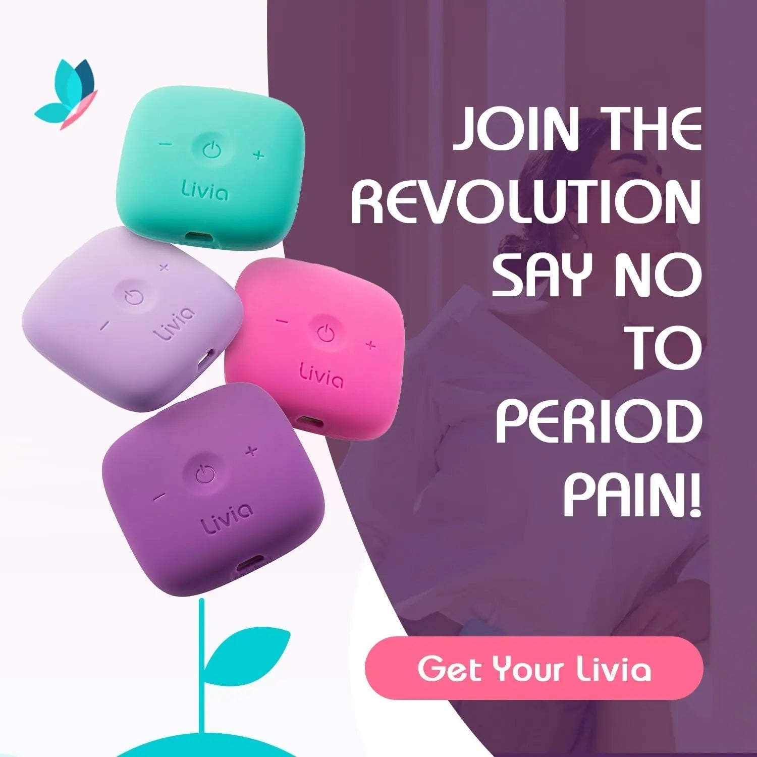 Livia Menstrual Pain Relief Device, Purple – Off-Switch for Period Pain – Portable & Discreet – Rechargeable, Up to 8 Hours Battery – Complete Kit with Stick-On Pads – The Go-to Travel Partner - PrimeBioHealth - canada supplements