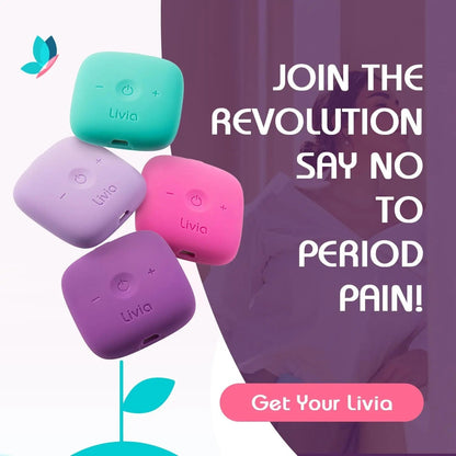 Livia Menstrual Pain Relief Device, Purple – Off-Switch for Period Pain – Portable & Discreet – Rechargeable, Up to 8 Hours Battery – Complete Kit with Stick-On Pads – The Go-to Travel Partner - PrimeBioHealth - canada supplements