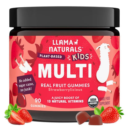 Llama Naturals Kids Multivitamin Gummies | Real Fruit, No Added Sugar Cane | Organic Vegan Toddler Whole Food Vitamins | Vitamin D, C & Beta Carotene Gummy Supplement - PrimeBioHealth - canada supplements