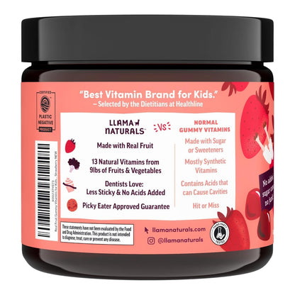 Llama Naturals Kids Multivitamin Gummies | Real Fruit, No Added Sugar Cane | Organic Vegan Toddler Whole Food Vitamins | Vitamin D, C & Beta Carotene Gummy Supplement - PrimeBioHealth - canada supplements