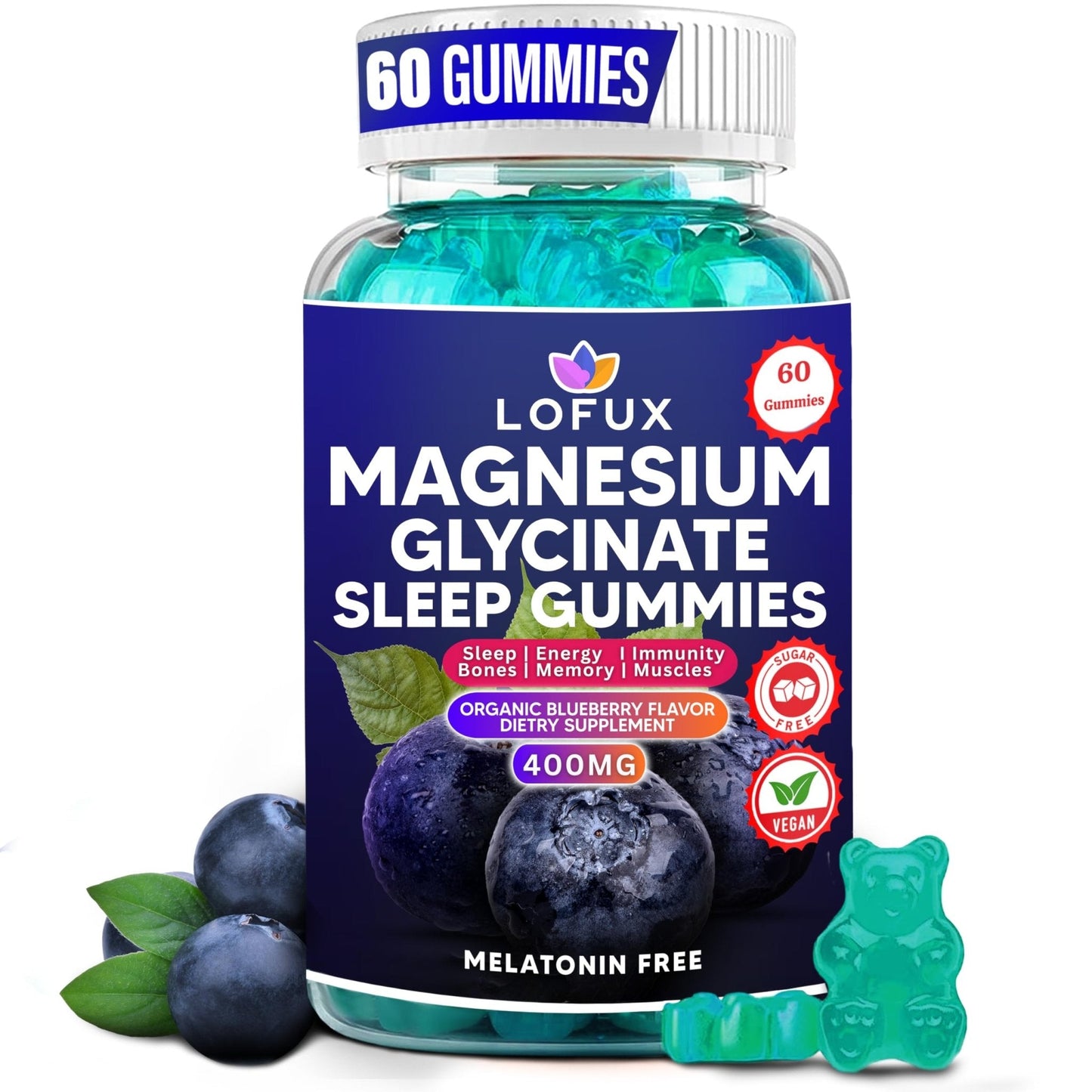 Lofux Magnesium Glycinate Gummies 400mg, Sugar Free Magnesium Gummies for Adults Women, Men, Chewable Supplement Gummy with L-Threonate, Vitamin D, B6, CoQ10 - PrimeBioHealth - canada supplements