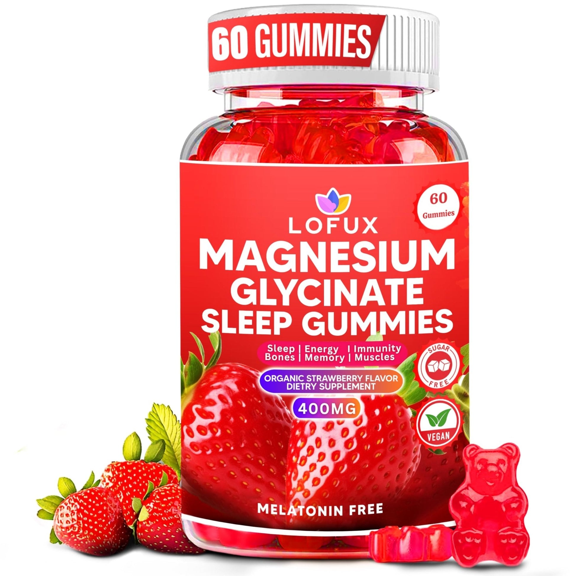 Lofux Magnesium Glycinate Gummies 400mg, Sugar Free Magnesium Gummies for Adults Women, Men, Chewable Supplement Gummy with L-Threonate, Vitamin D, B6, CoQ10 - PrimeBioHealth - canada supplements