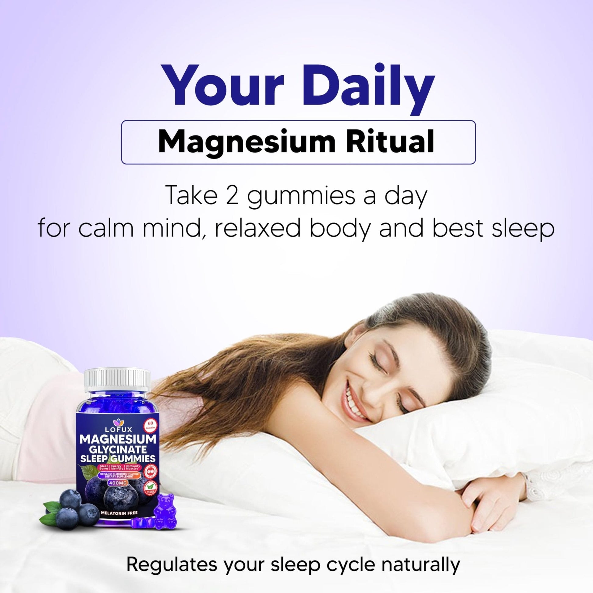 Lofux Magnesium Glycinate Gummies 400mg, Sugar Free Magnesium Gummies for Adults Women, Men, Chewable Supplement Gummy with L-Threonate, Vitamin D, B6, CoQ10 - PrimeBioHealth - canada supplements
