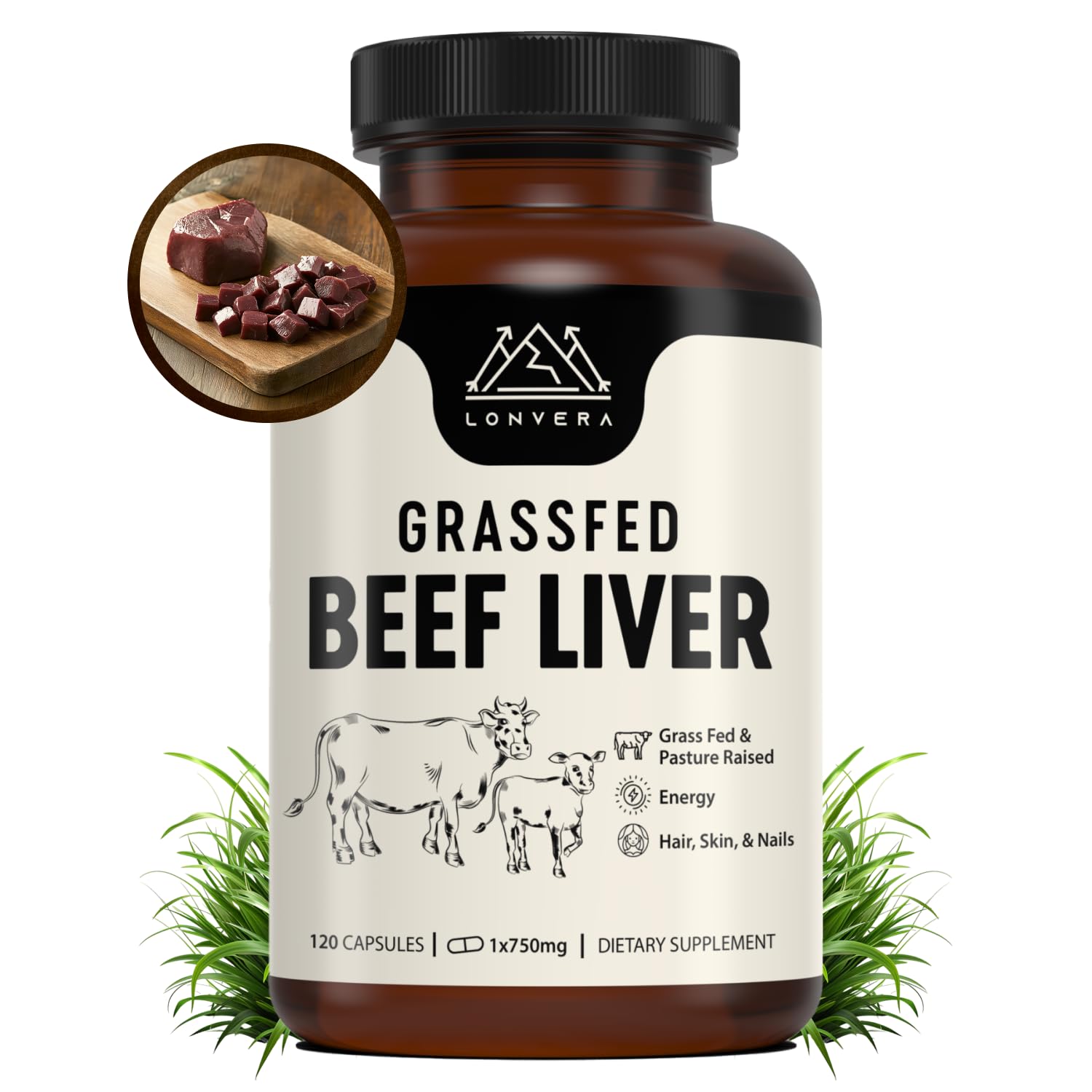 Lonvera Grass Fed Beef Liver Capsules for Women and Men – 3000mg Freeze Dried Desiccated Organs – Nutrient Source for Joints, Bones, Hair, Skin - PrimeBioHealth - canada supplements