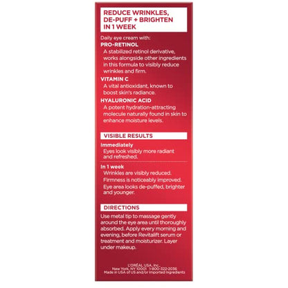 L'Oreal Paris Revitalift Triple Power Anti-Aging Eye Cream, Pro Retinol, Hyaluronic Acid & Vitamin C - PrimeBioHealth - canada supplements