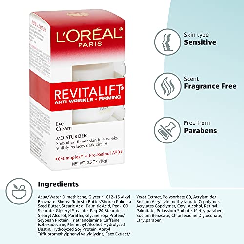 L'Oreal Paris Skincare Revitalift Anti-Wrinkle and Firming Eye Cream with Pro Retinol, Treatment to Reduce Dark Circles, Fragrance Free, 0.5 oz. - PrimeBioHealth - canada supplements