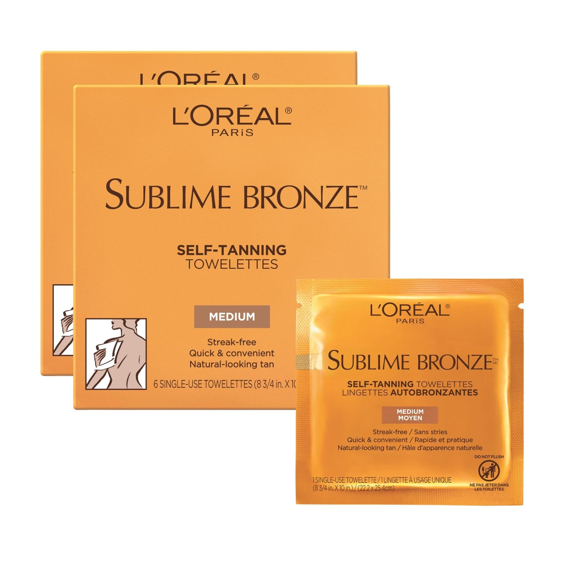 L'Oreal Paris Sublime Bronze Self Tanning Towelettes, Streak-Free, Natural Looking Tan, 6 ct - PrimeBioHealth - canada supplements