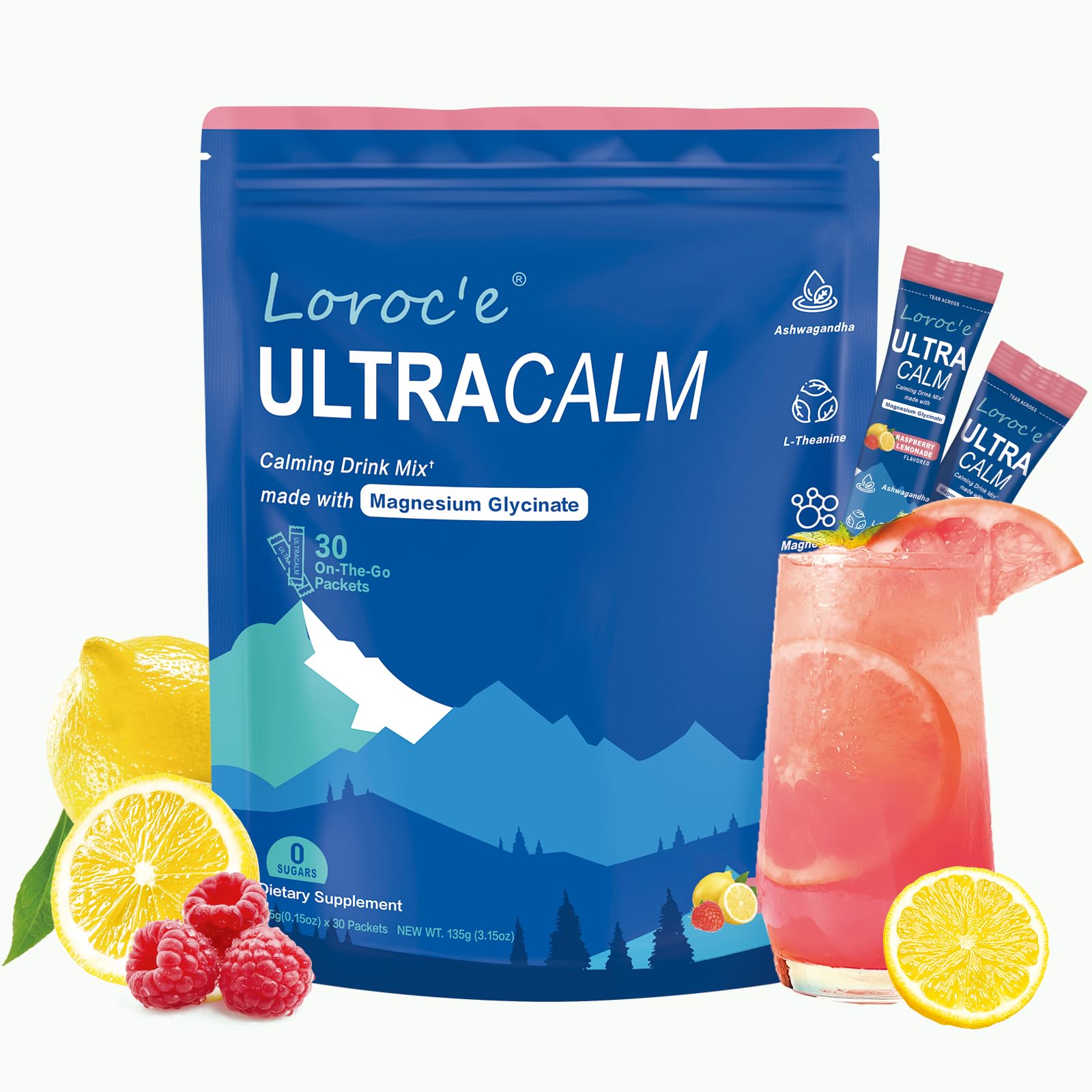 Loroc'e UltraCalm Super Cortisol Reducer Drink, Magnesium Glycinate (30 Servings), L-theanine, Ashwagandha, Vitamin D, No Sugar, - PrimeBioHealth - canada supplements