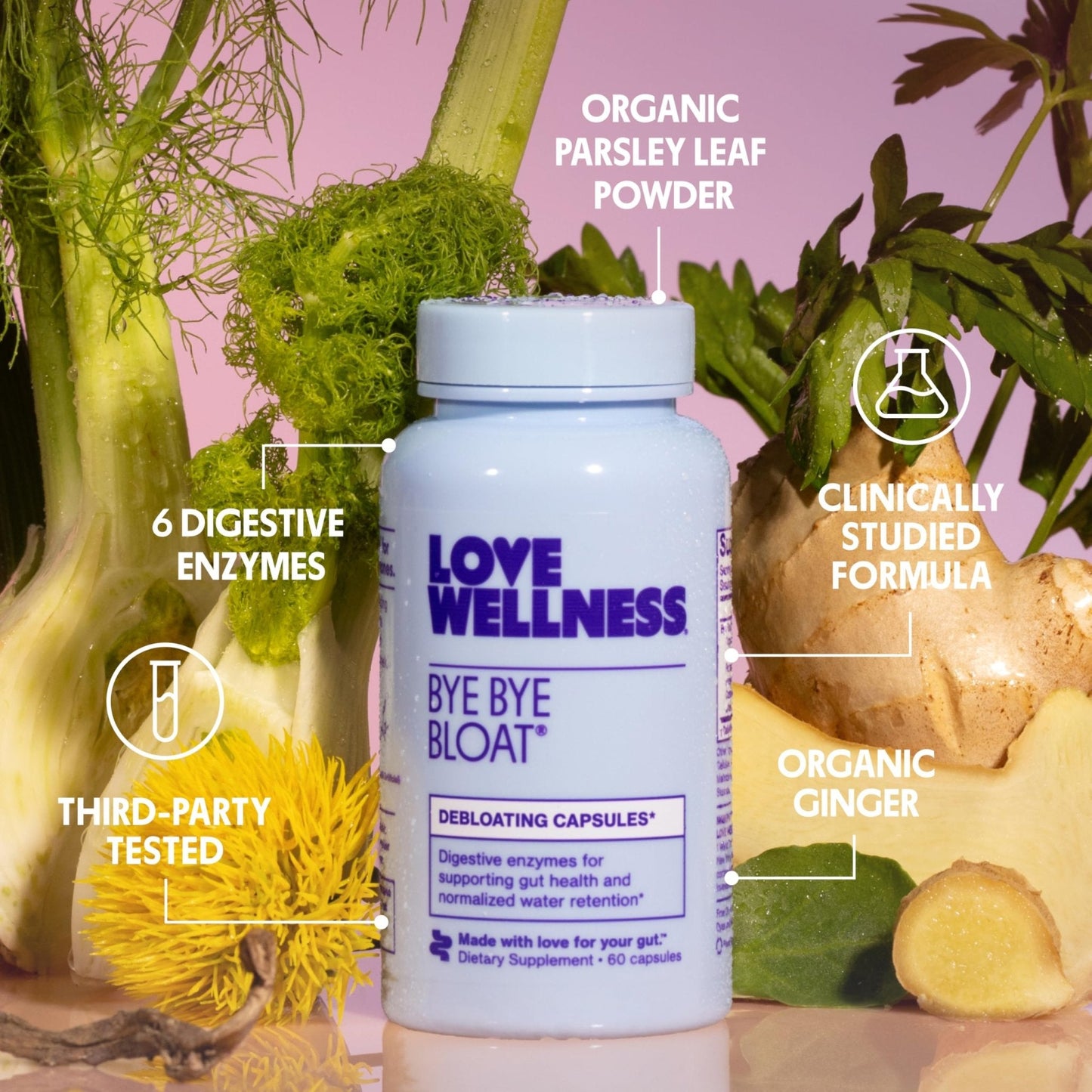 Love Wellness Bye Bye Bloat | Digestive Enzymes for Fast Acting Bloating Relief for Women | Helps Reduce Water Retention & Gas Relief | Supports Digestive Health - PrimeBioHealth - canada supplements