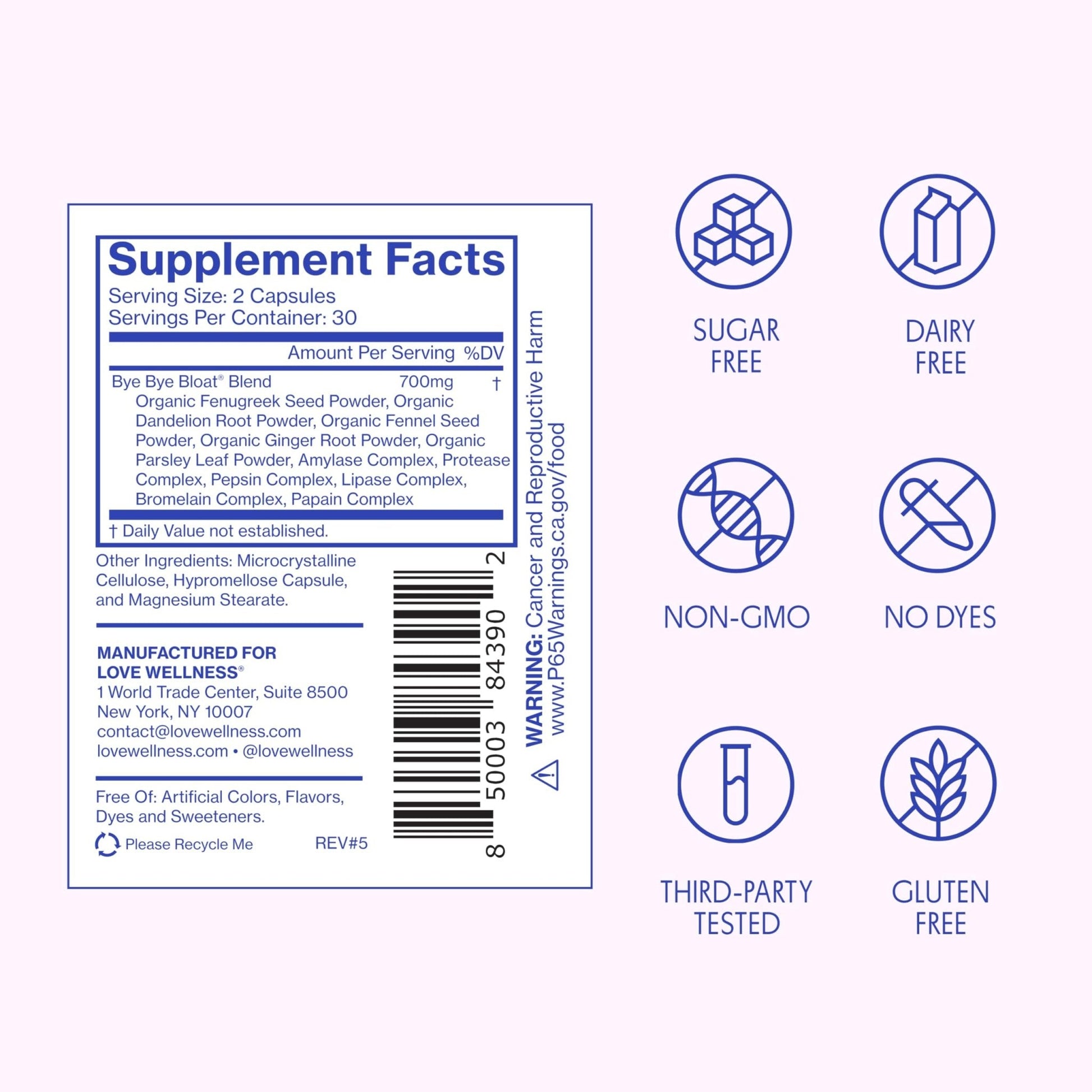 Love Wellness Bye Bye Bloat | Digestive Enzymes for Fast Acting Bloating Relief for Women | Helps Reduce Water Retention & Gas Relief | Supports Digestive Health - PrimeBioHealth - canada supplements