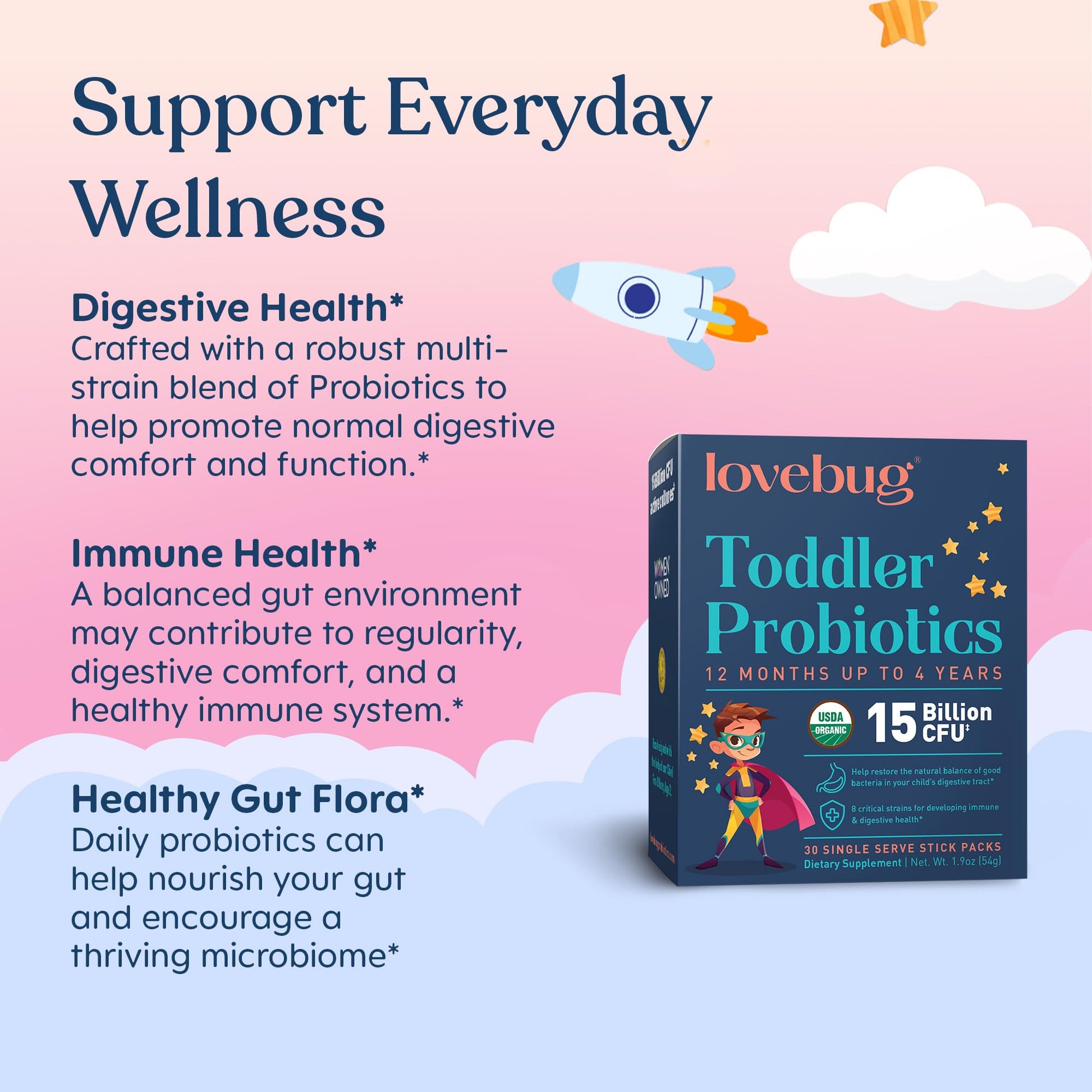 LOVEBUG Kids Probiotic Powder with Prebiotic Fiber - Toddler Immunity Support & Constipation Relief - USDA Organic Probiotics for Childrens Gut & Digestive Health - PrimeBioHealth - canada supplements