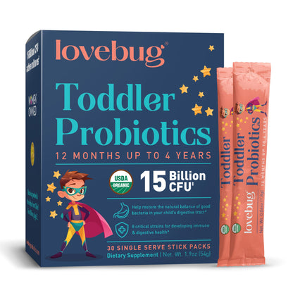 LOVEBUG Kids Probiotic Powder with Prebiotic Fiber - Toddler Immunity Support & Constipation Relief - USDA Organic Probiotics for Childrens Gut & Digestive Health - PrimeBioHealth - canada supplements