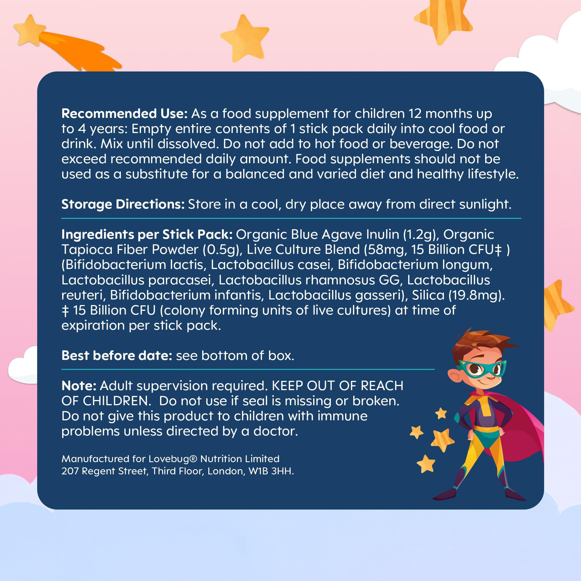 LOVEBUG Kids Probiotic Powder with Prebiotic Fiber - Toddler Immunity Support & Constipation Relief - USDA Organic Probiotics for Childrens Gut & Digestive Health - PrimeBioHealth - canada supplements