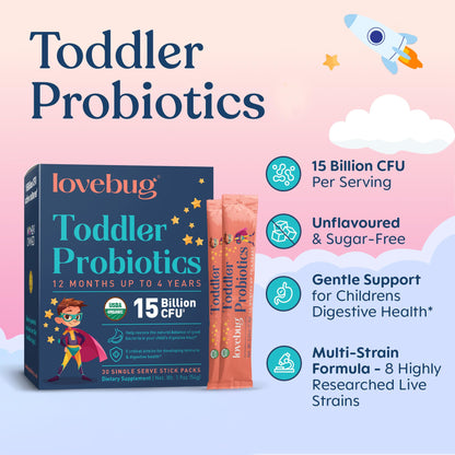 LOVEBUG Kids Probiotic Powder with Prebiotic Fiber - Toddler Immunity Support & Constipation Relief - USDA Organic Probiotics for Childrens Gut & Digestive Health - PrimeBioHealth - canada supplements