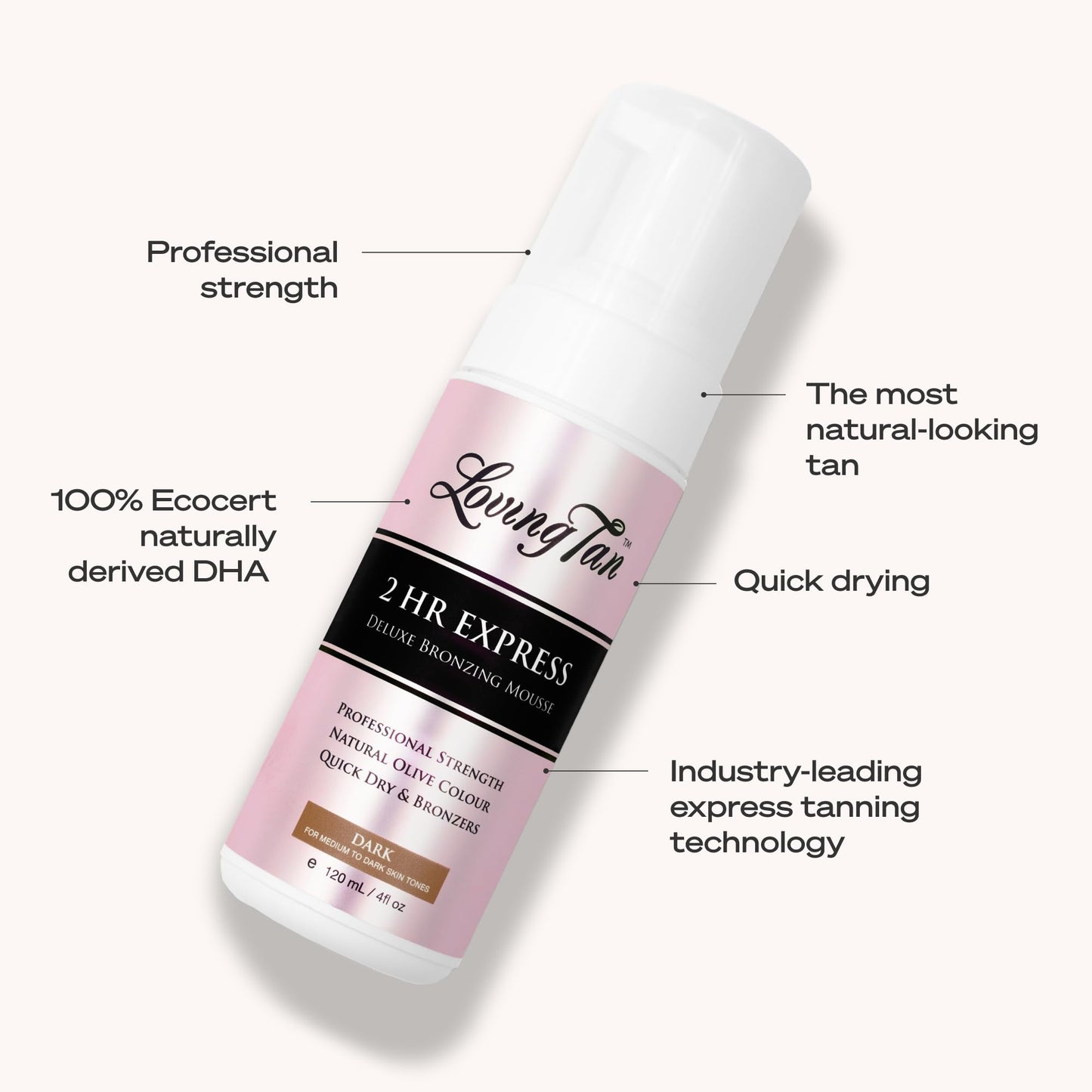 Loving Tan 2 HR Express Self Tanning Mousse, Dark - Streak Free, Natural, Professional Quality - 5+ Sunless Self Tanner - PrimeBioHealth - canada supplements