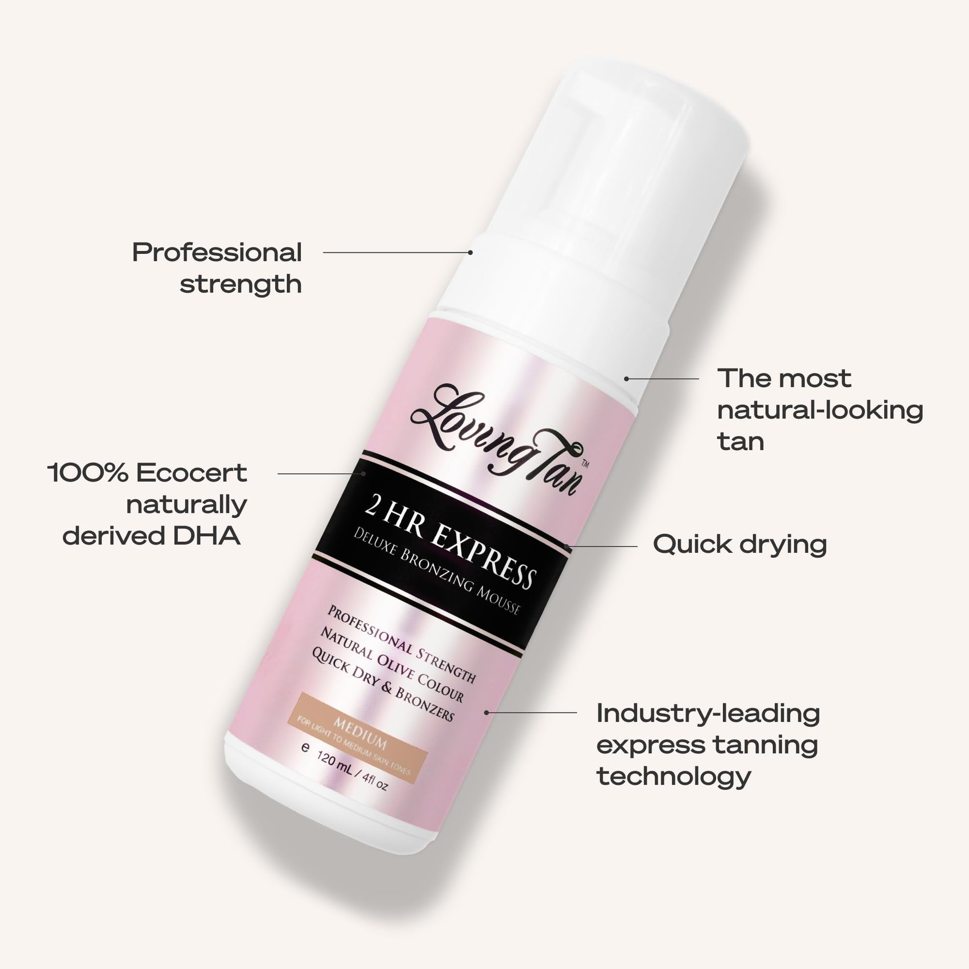 Loving Tan 2 HR Express Self Tanning Mousse, Medium - Streak Free, Natural, Professional Quality - 5+ Sunless Self Tanner Applications per Bottle - PrimeBioHealth - canada supplements