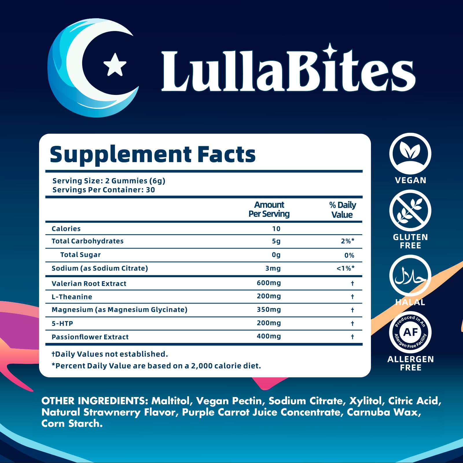 LullaBites - Natural Sleep Gummies - Made in USA - With 5-HTP, L-Theanine, Magnesium & Valerian Root - Melatonin Free - Vegan - Halal - Sugar, Gluten Free - Sweet Strawberry - PrimeBioHealth - canada supplements