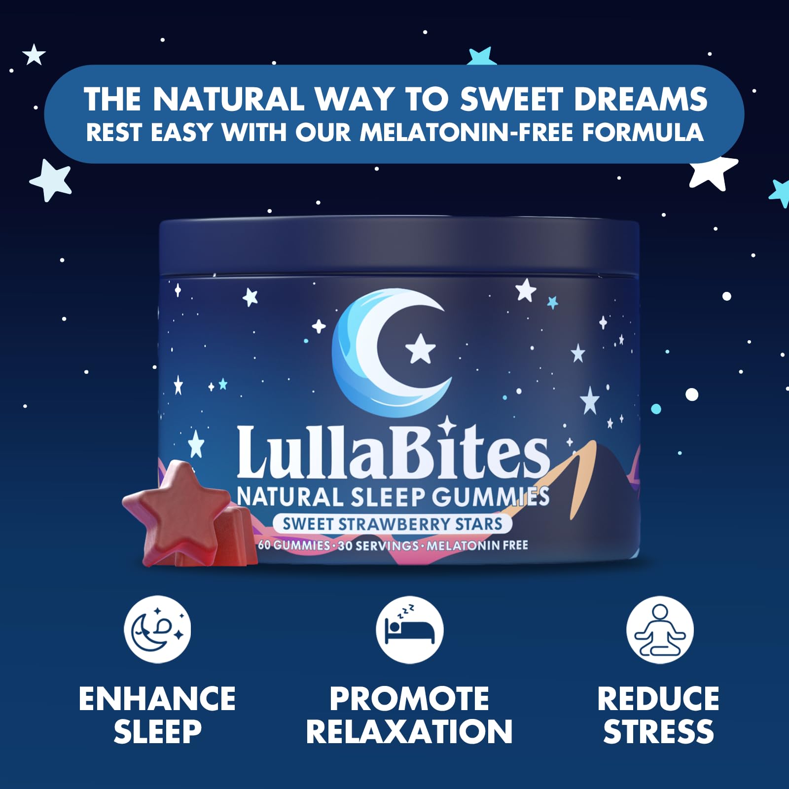 LullaBites - Natural Sleep Gummies - Made in USA - With 5-HTP, L-Theanine, Magnesium & Valerian Root - Melatonin Free - Vegan - Halal - Sugar, Gluten Free - Sweet Strawberry - PrimeBioHealth - canada supplements