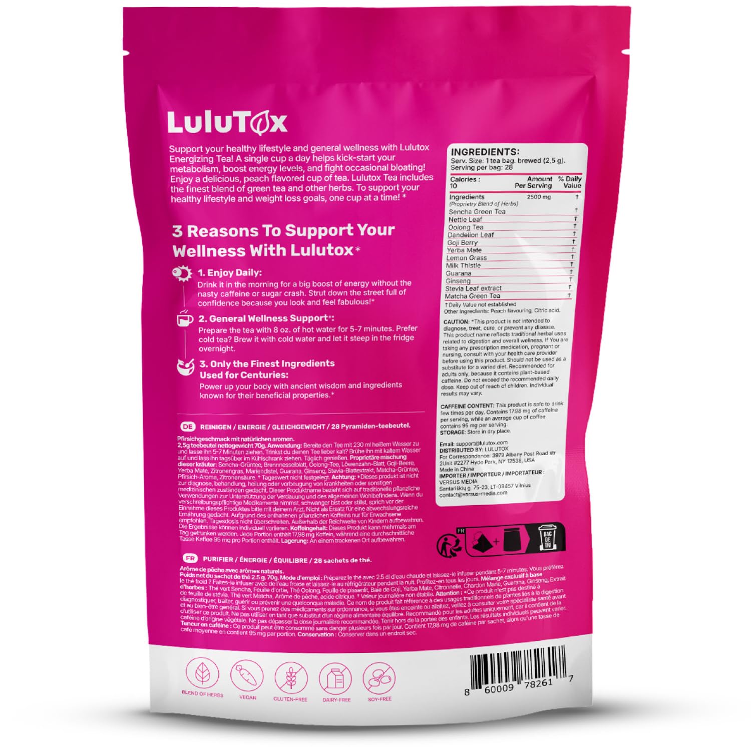 Lulutox Herbal Tea Bundle – Chamomile Lavender Herbal Tea (28 Tea Bags) & Peach Herbal Tea (84 Servings) – Caffeine-Free Herbal Tea Variety Pack - PrimeBioHealth - canada supplements