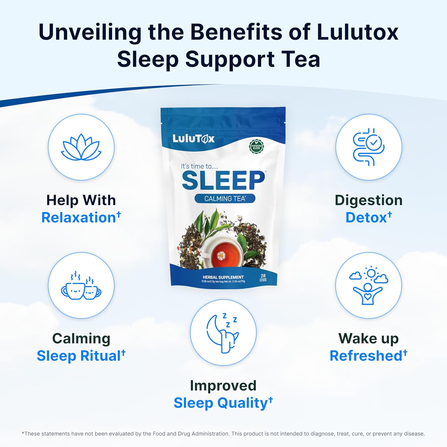 Lulutox Sleep Tea, Cortisol Calming Tea with Chamomile, Lavender, Valerian Root & Saffron, Stress Relief & Anxiety Bedtime Tea for Deep Sleep & Hormone Balance, 28 Caffeine Free Pyramid Tea Bags - PrimeBioHealth - canada supplements