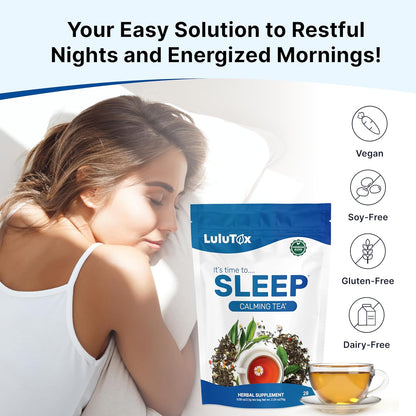 Lulutox Sleep Tea, Cortisol Calming Tea with Chamomile, Lavender, Valerian Root & Saffron, Stress Relief & Anxiety Bedtime Tea for Deep Sleep & Hormone Balance, 28 Caffeine Free Pyramid Tea Bags - PrimeBioHealth - canada supplements