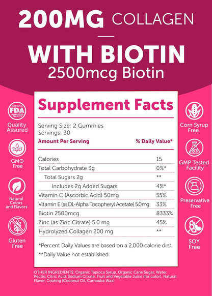 Lunakai USA Made Collagen Peptides Gummies - 200mg Non-GMO Anti-Aging Formula with Biotin, Zinc, Vitamins C - PrimeBioHealth - canada supplements