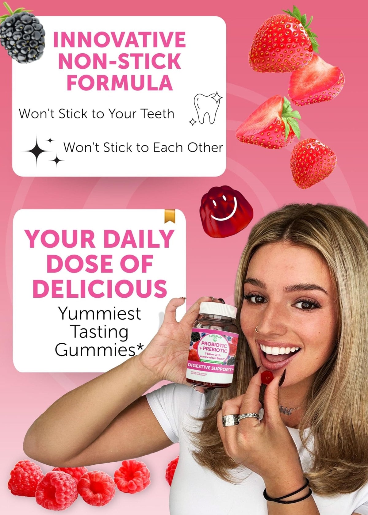 Lunakai USA Made Prebiotic + Probiotic Gummies for Women and Men - High Potency 5 Billion CFUs with Fibers - Non-GMO Gut Health Support - 3 Pack - PrimeBioHealth - canada supplements