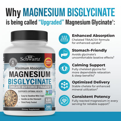 Magnesium Bisglycinate Chelated Supplement - High Absorption Magnesium Glycinate Supplement for Women and Men - Sleep, Muscle, Bone & Joint Support - PrimeBioHealth - canada supplements