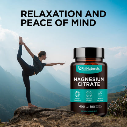 Magnesium Citrate Powder Capsules 400mg - 180 Count Veg Caps - PhiNaturals Supplements - Nervous System Support and Enzyme Function - PrimeBioHealth - canada supplements