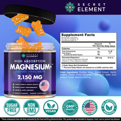Magnesium Glycinate 2150MG, High Absorption Magnesium Glycinate, Citrate, Malate, Sugar-Free,Vegan, Inspired by Wellness Traditions Like Arjuna - PrimeBioHealth - canada supplements