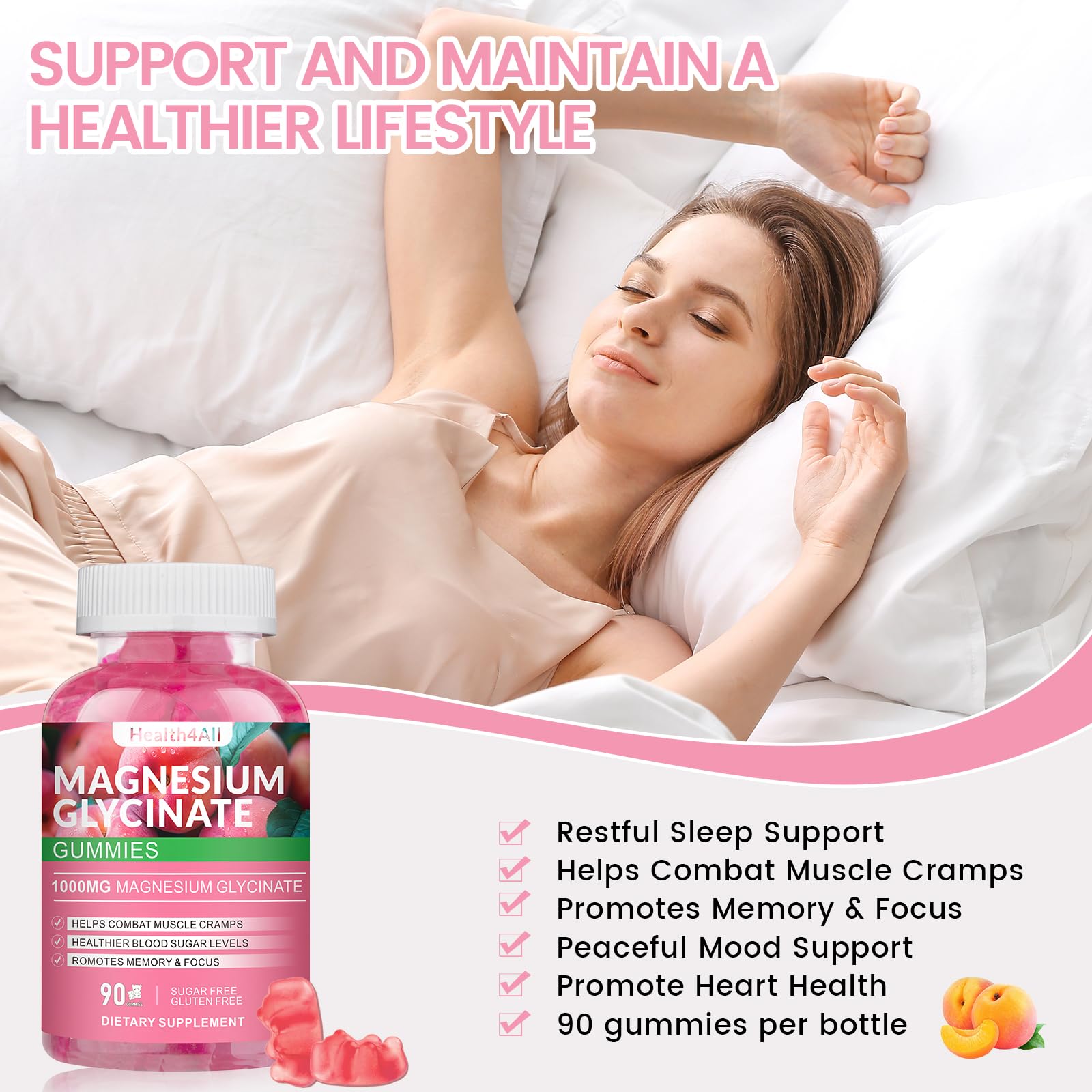 Magnesium Glycinate Gummies 1000mg, High Absorption Sugar Free Magnesium Potassium Supplement for Relaxation - PrimeBioHealth - canada supplements