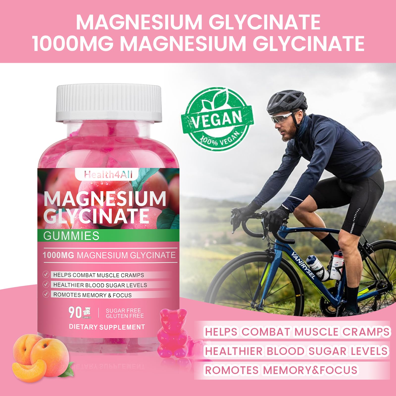 Magnesium Glycinate Gummies 1000mg, High Absorption Sugar Free Magnesium Potassium Supplement for Relaxation - PrimeBioHealth - canada supplements