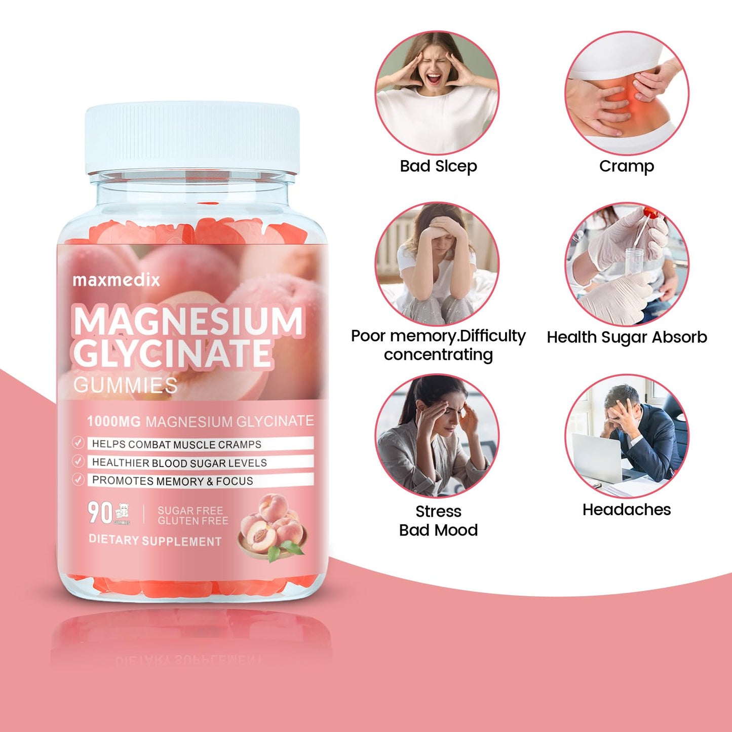 Magnesium Glycinate Gummies 1000mg, Sugar Free Magnesium Potassium Supplements Chewable for Adults with L-Threonate for Sleep - PrimeBioHealth - canada supplements