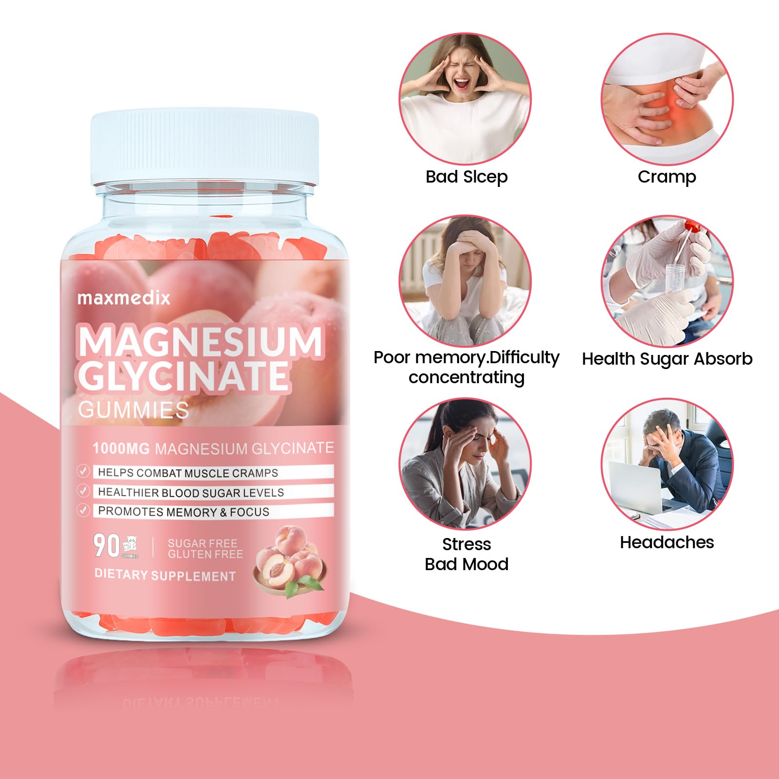 Magnesium Glycinate Gummies 1000mg, Sugar Free Magnesium Potassium Supplements Chewable for Adults with L-Threonate for Sleep - PrimeBioHealth - canada supplements