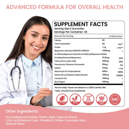 Magnesium Glycinate Gummies 1000mg, Sugar Free Magnesium Potassium Supplements Chewable for Adults with L-Threonate for Sleep - PrimeBioHealth - canada supplements