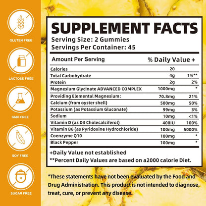 Magnesium Glycinate Gummies 1000mg with Magnesium L-Threonate,Chelated Magnesium Potassium Complex Supplement with VitD, B6, CoQ10, Calcium,Supports for Memory, Calm, - PrimeBioHealth - canada supplements
