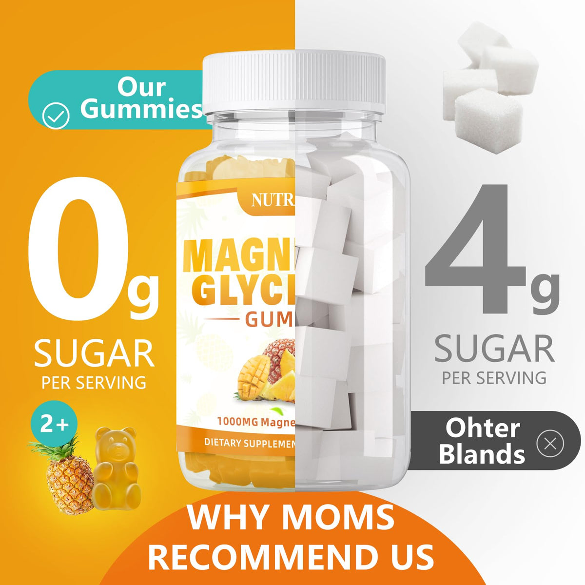 Magnesium Glycinate Gummies 1000mg with Magnesium L-Threonate,Chelated Magnesium Potassium Complex Supplement with VitD, B6, CoQ10, Calcium,Supports for Memory, Calm, - PrimeBioHealth - canada supplements