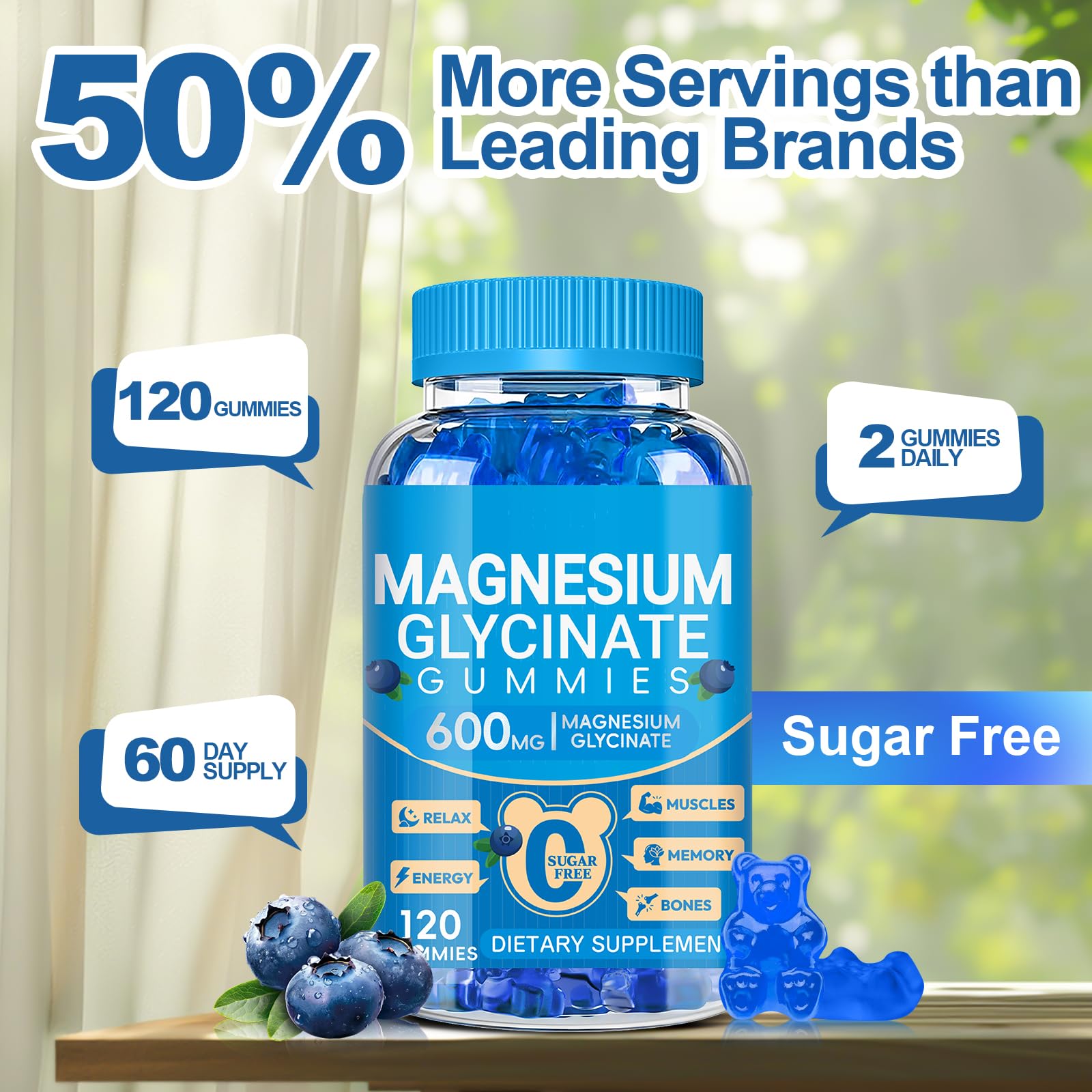 Magnesium Glycinate Gummies 600mg, Chewable Sugar Free Potassium Magnesium Gummies with Manganese Glycinate, Vitamin D, B6, and CoQ10 for Calm Suppor - PrimeBioHealth - canada supplements