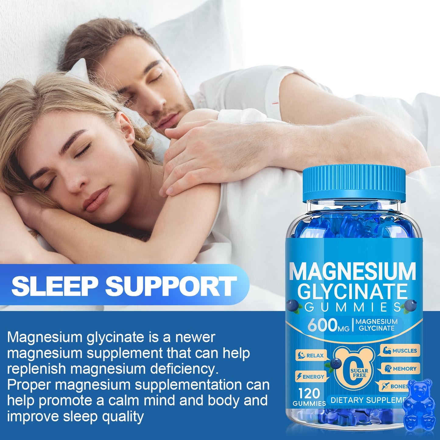 Magnesium Glycinate Gummies 600mg, Chewable Sugar Free Potassium Magnesium Gummies with Manganese Glycinate, Vitamin D, B6, and CoQ10 for Calm Suppor - PrimeBioHealth - canada supplements