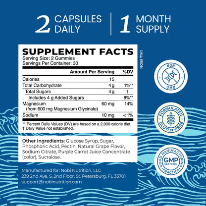 Magnesium Glycinate Gummies 600MG | Sleep, Calm & Relaxation Support | 60MG Elemental Mag Per Serving | Grape Flavor, Gluten-Free | High Absorption Magnesium Gummies for Women, Men & Family | 60 Ct - PrimeBioHealth - canada supplements