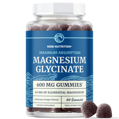 Magnesium Glycinate Gummies 600MG | Sleep, Calm & Relaxation Support | 60MG Elemental Mag Per Serving | Grape Flavor, Gluten-Free | High Absorption Magnesium Gummies for Women, Men & Family | 60 Ct - PrimeBioHealth - canada supplements